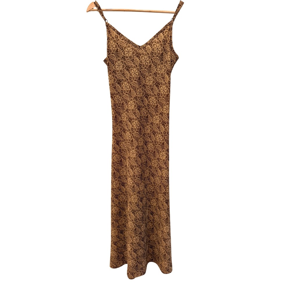 Vintage Express 90s Brown Lace Print Slip Dress Grunge Y2K Cottagecore Fairy